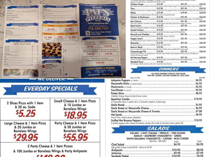 Pat's Pizzeria Menu