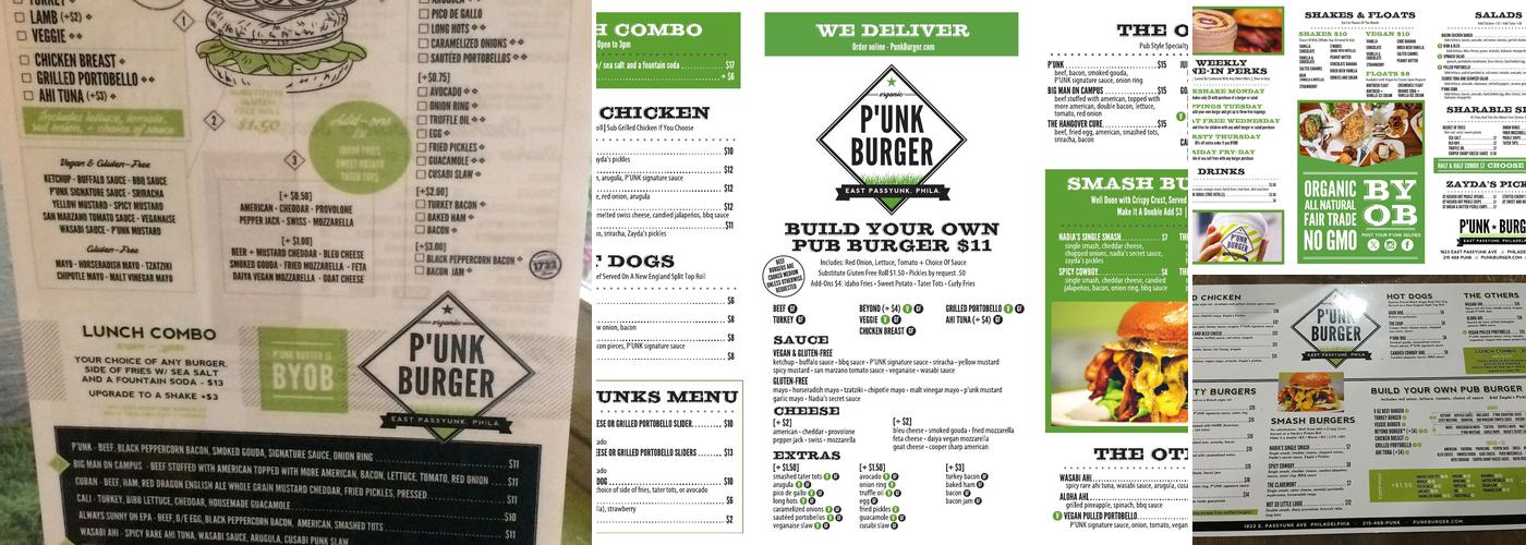 P'unk Burger Menu