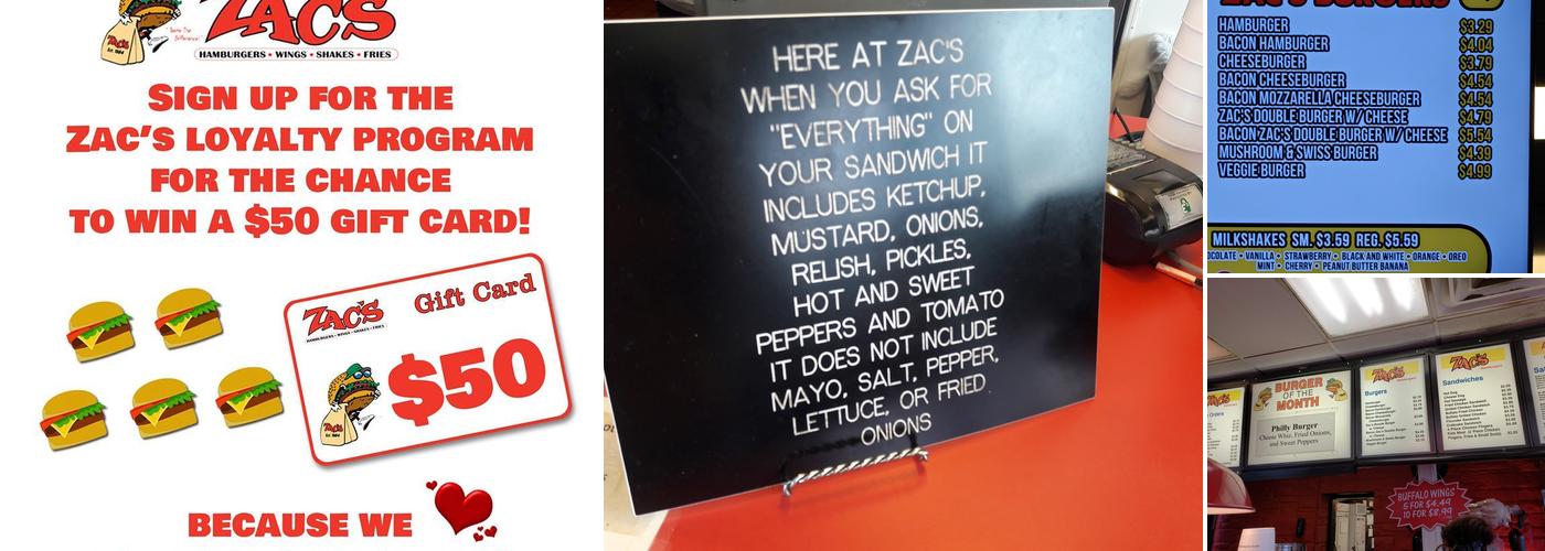 Zac's Hamburgers Menu