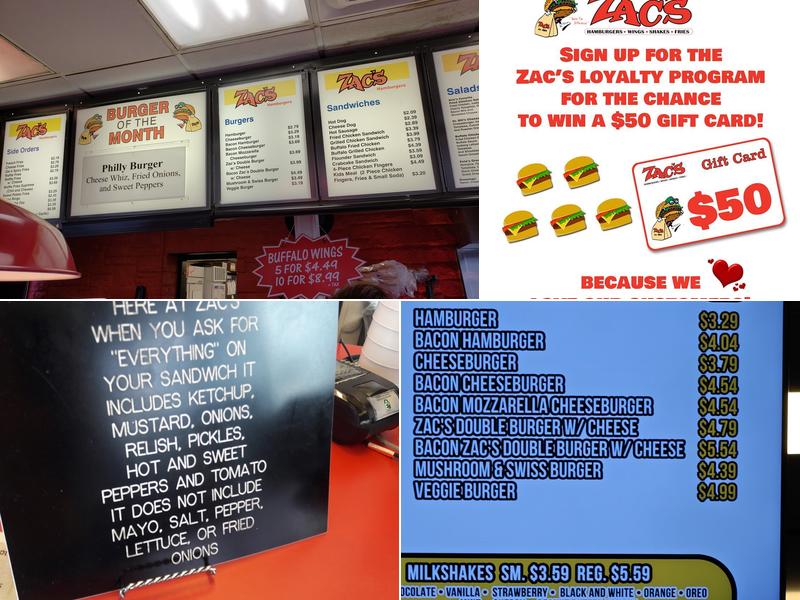 Zac's Hamburgers Menu