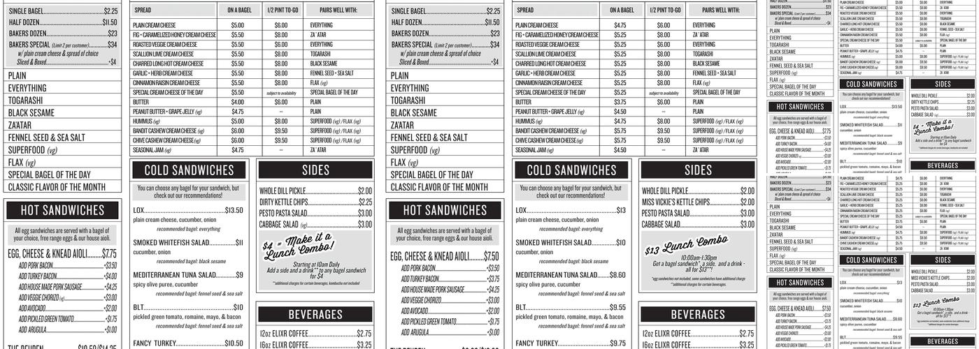 Knead Bagels Menu