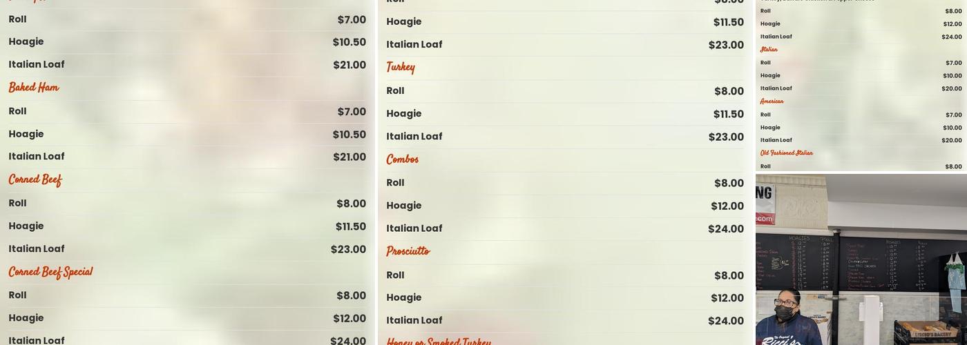 Ricci's Hoagies Menu