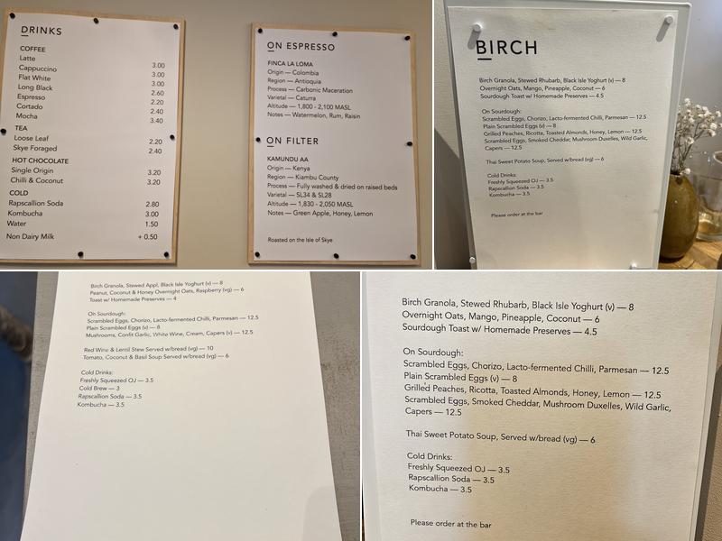 Birch Cafe Menu