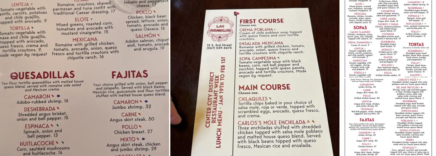 Las Bugambilias Menu