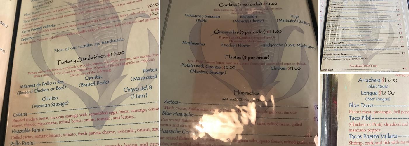 Blue Corn Restaurant and Bar Menu