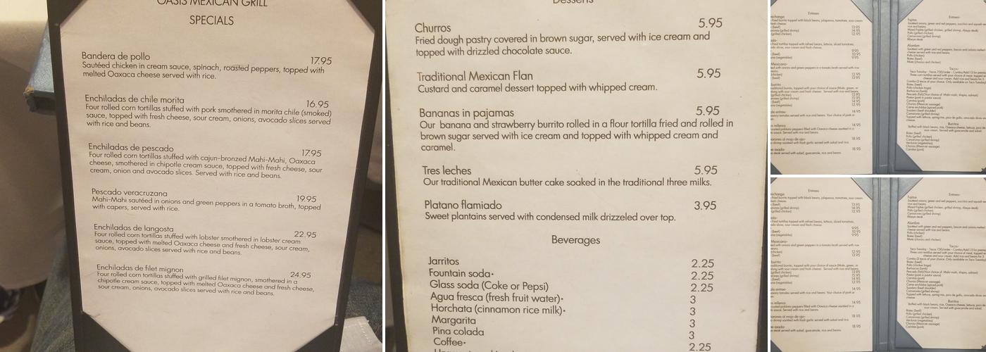 Oasis Mexican Grill Menu
