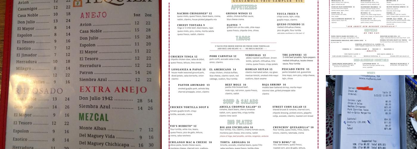 Tio Flores Menu