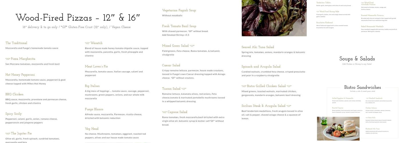 Fuego Bistro and Pizzeria Menu
