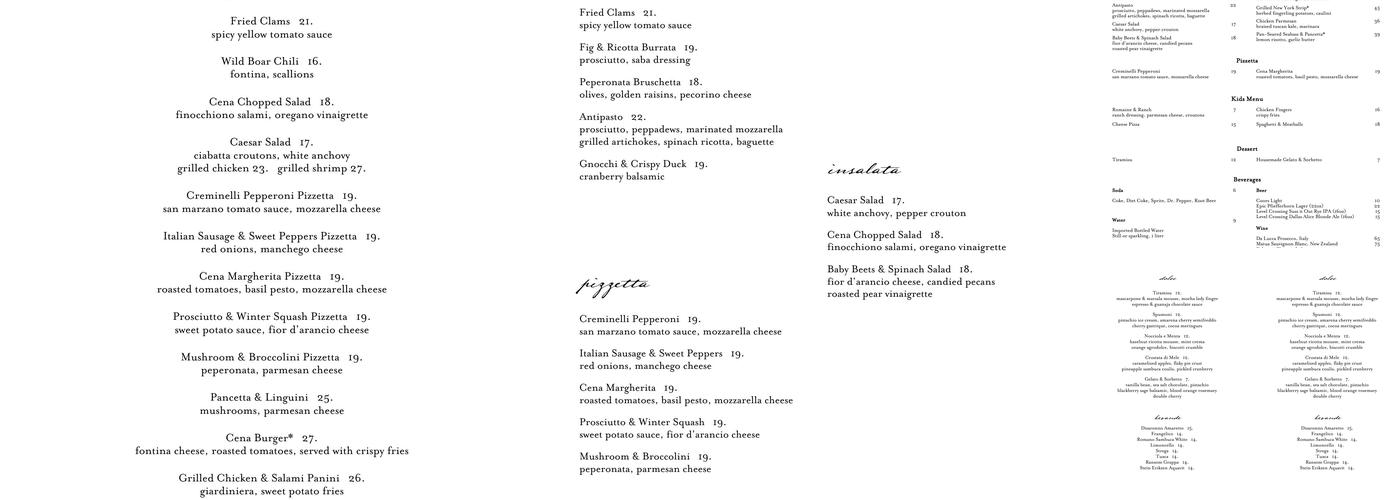 Cena Ristorante & Lounge Menu