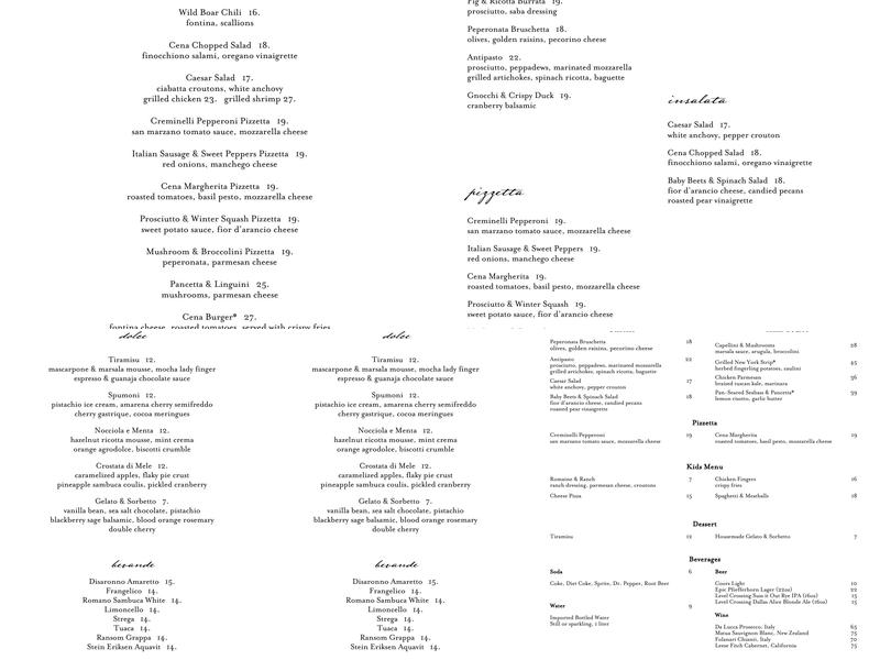 Cena Ristorante & Lounge Menu