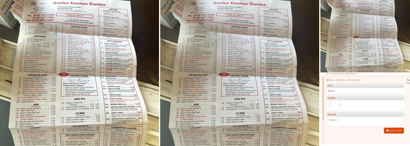 Golden Empress Garden Menu