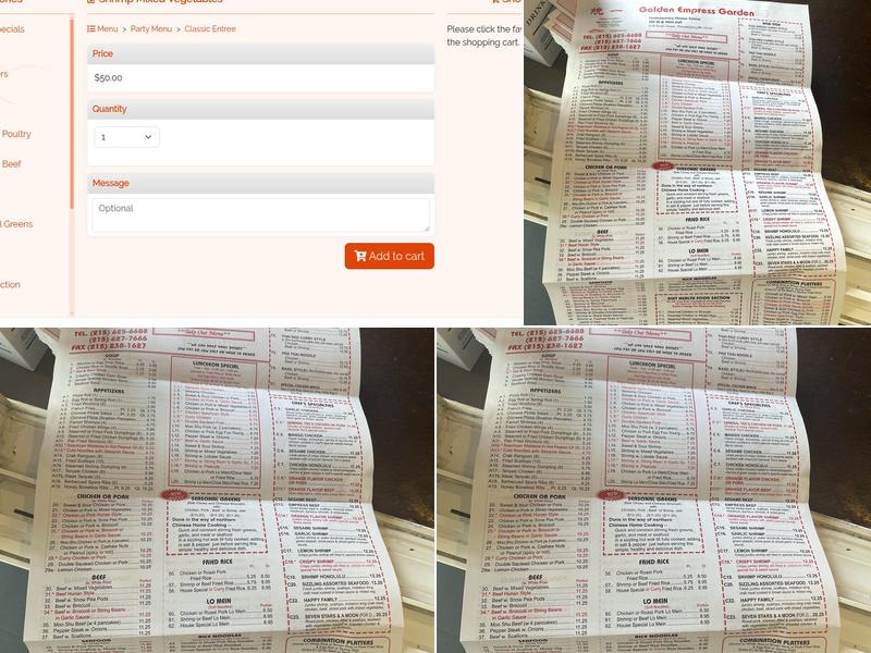 Golden Empress Garden Menu