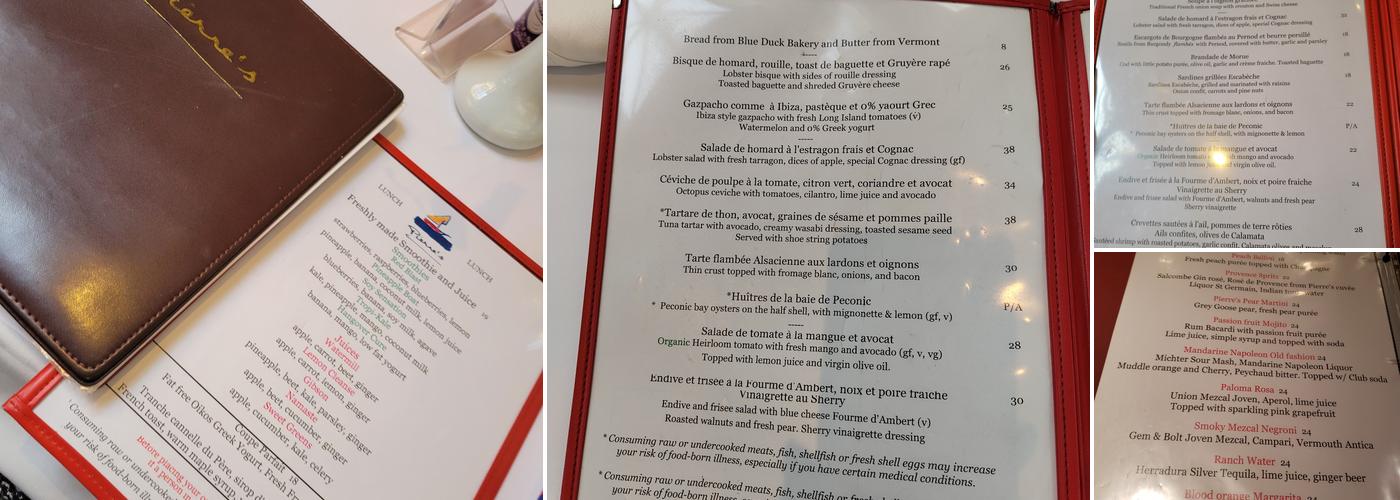 Pierre's Menu