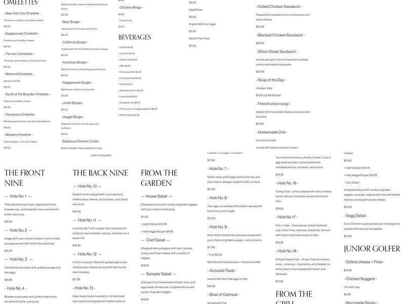 Fairway Restaurant Menu