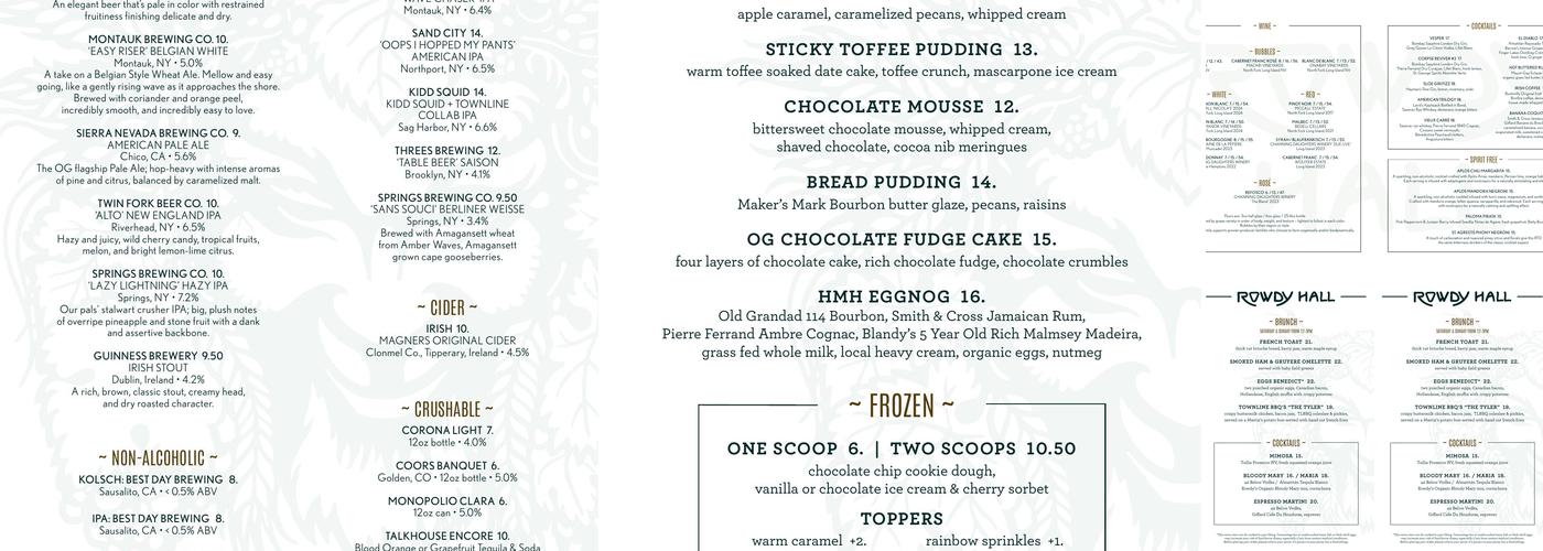 Rowdy Hall Menu