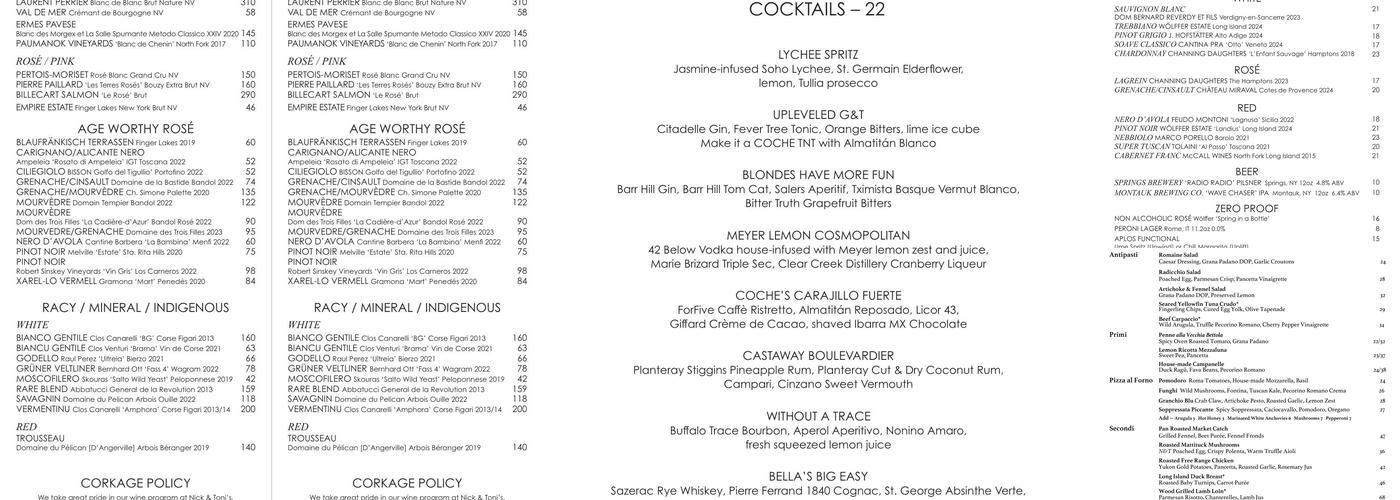 Nick & Toni's Menu