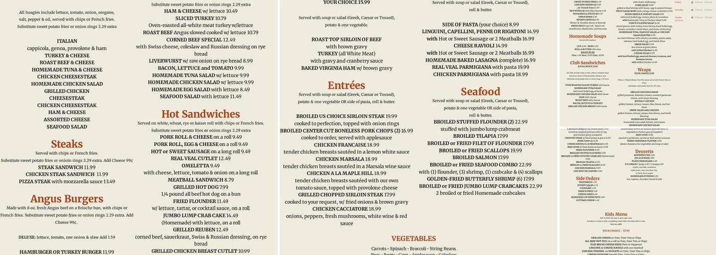Maple Hill Restaurant Menu