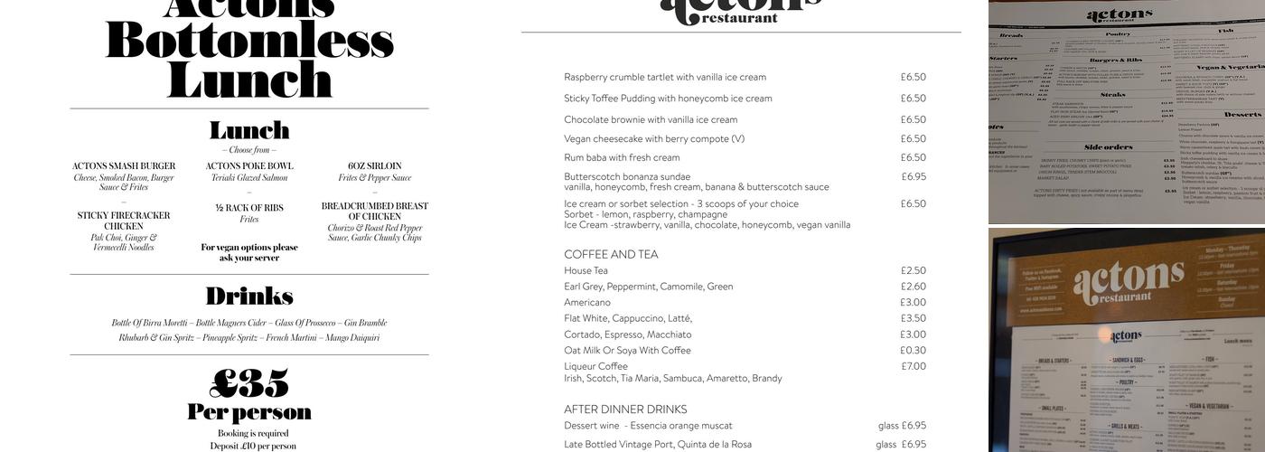 Actons restaurant Menu