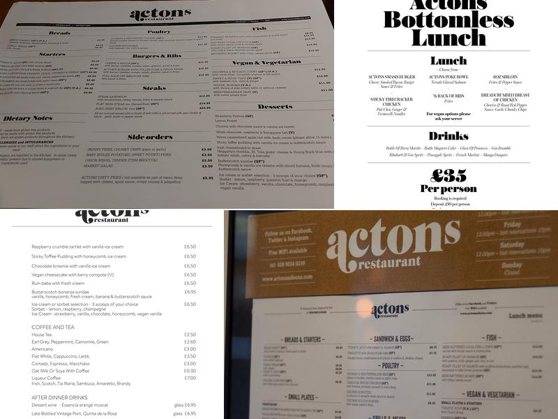 Actons restaurant Menu
