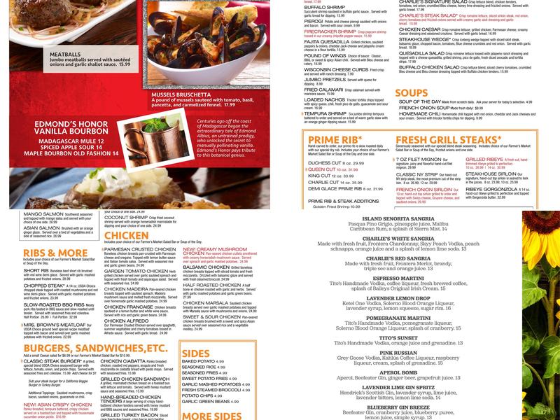 Charlie Brown's Fresh Grill Menu