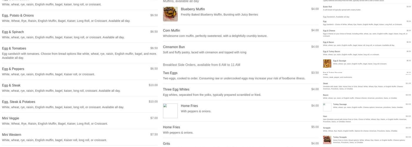Bill's Breakfast & Lunch Menu