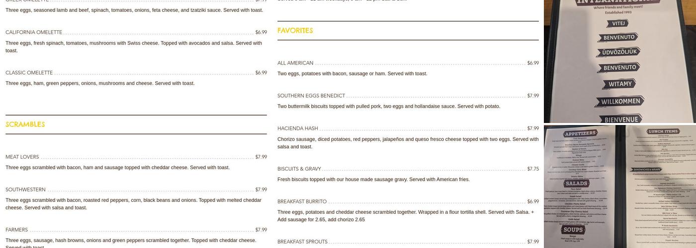 Cafe International Menu