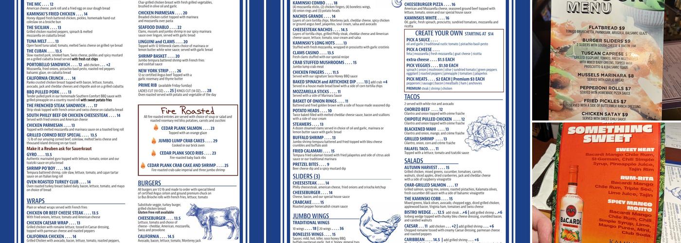 Kaminski's Menu