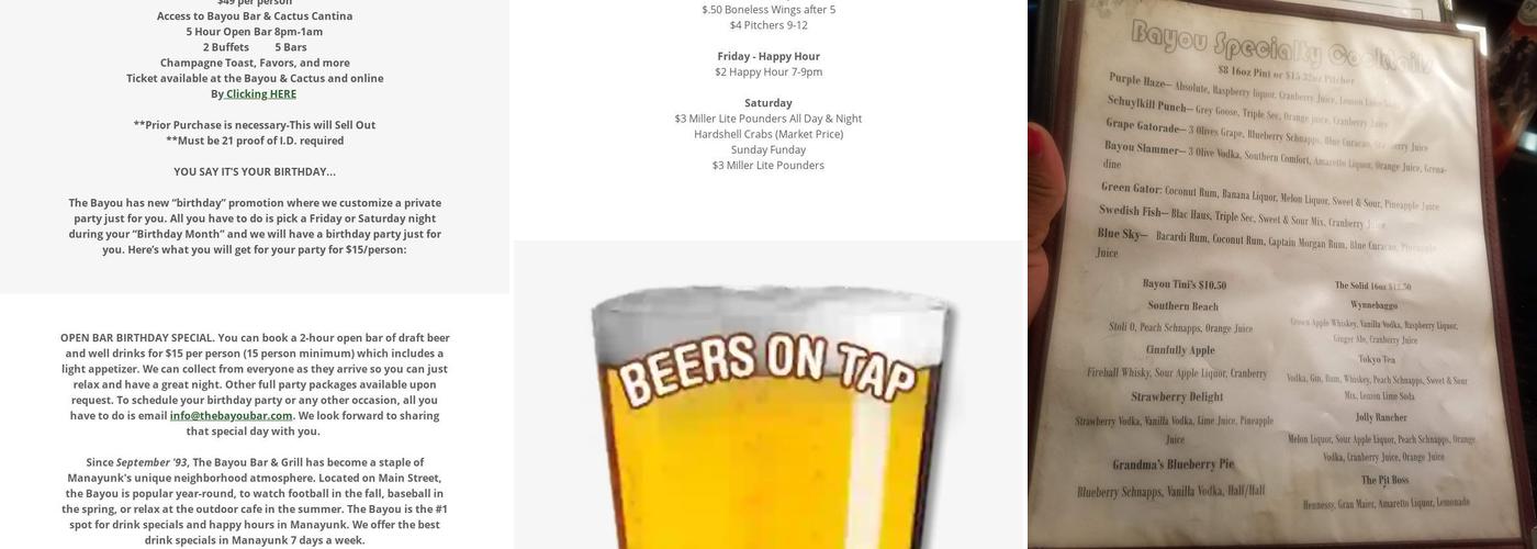 Bayou Bar & Grill Menu