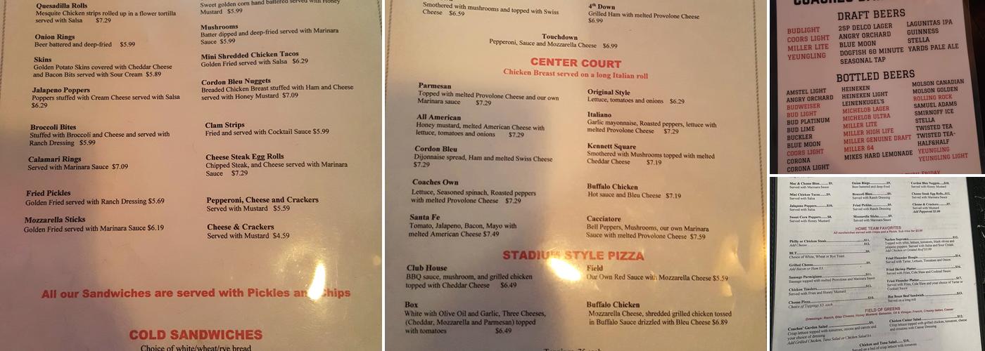 Coaches Bar and Grille Menu