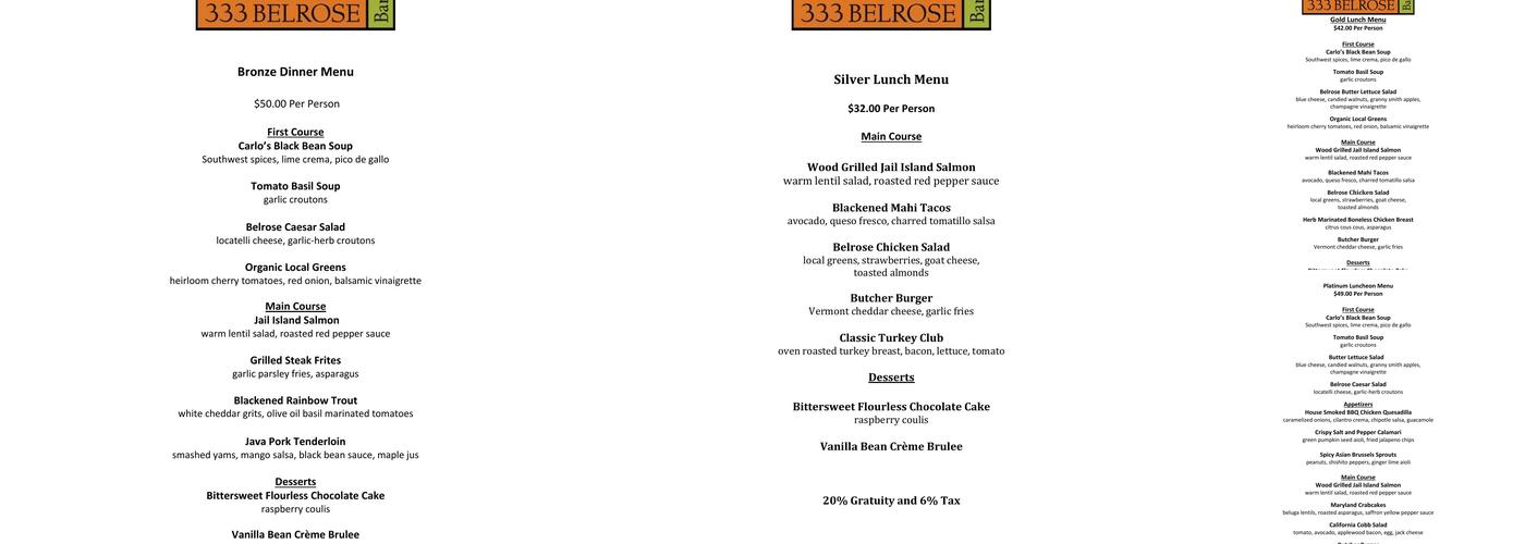 333 Belrose Bar & Grill Menu