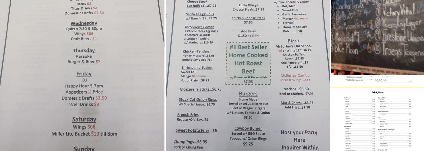 McSorley's Ale House Menu