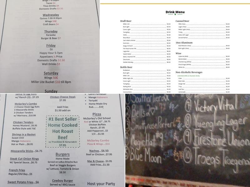 McSorley's Ale House Menu