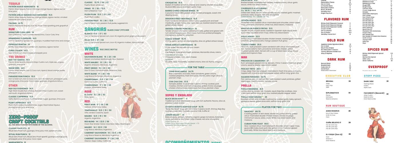 Cuba Libre Restaurant & Rum Bar Menu