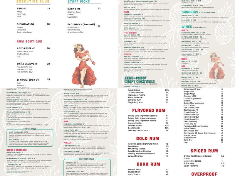 Cuba Libre Restaurant & Rum Bar Menu