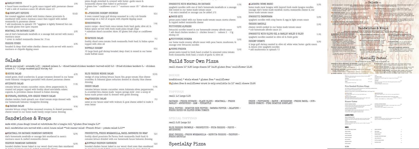 Fireside Pizza Cafe Menu