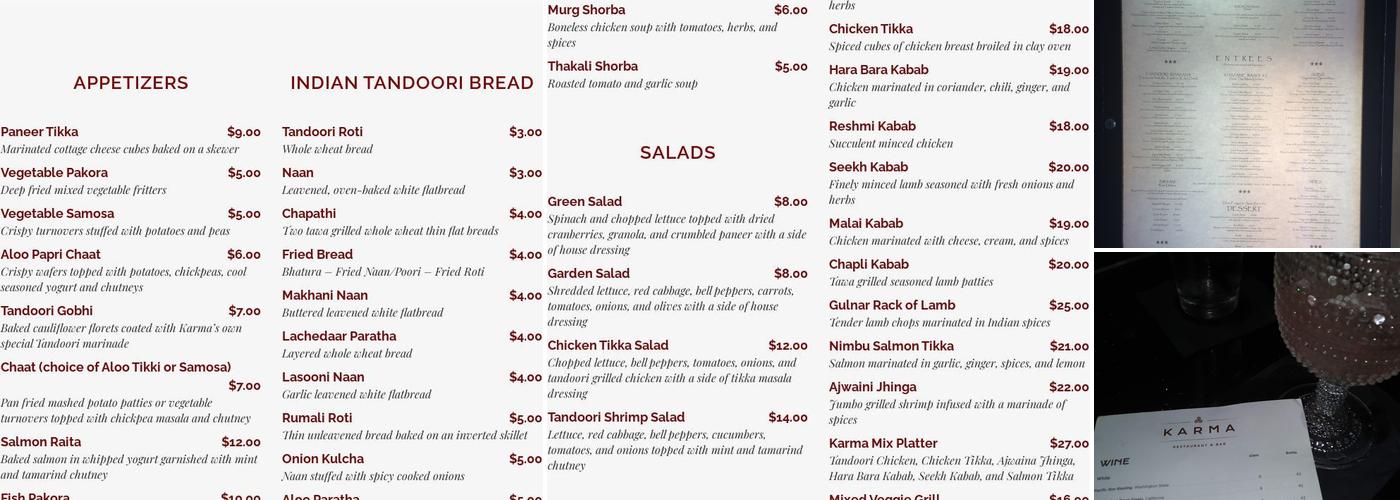 Karma Restaurant Menu