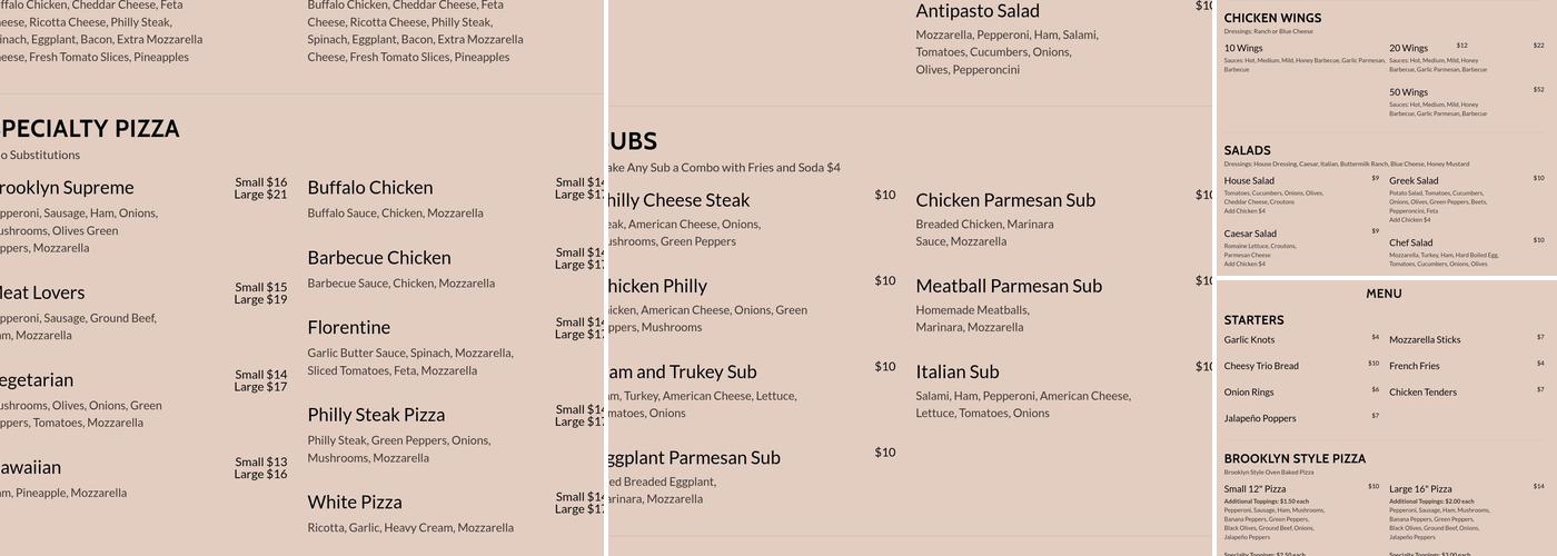 Brooklyn Best Pizza Menu