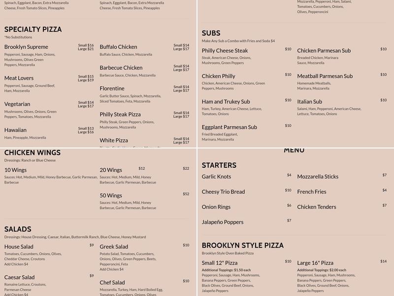 Brooklyn Best Pizza Menu