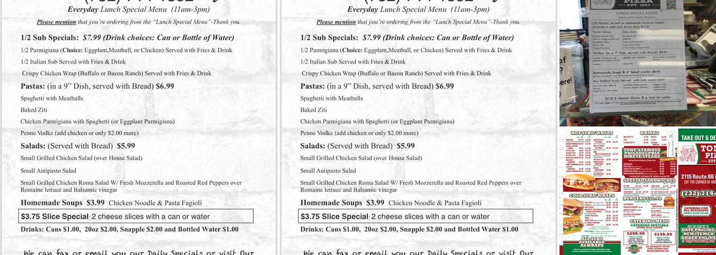 Tony's Pizza And Subs Menu