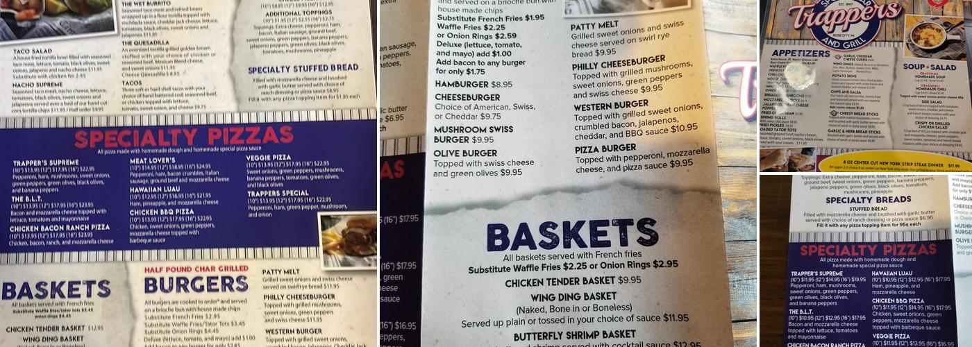 Trapper's Sports Bar and Grill Menu