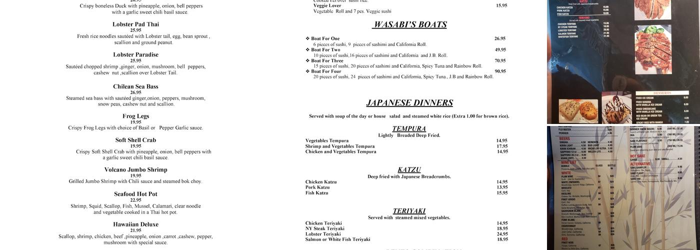 Wasabi Thai Sushi Menu