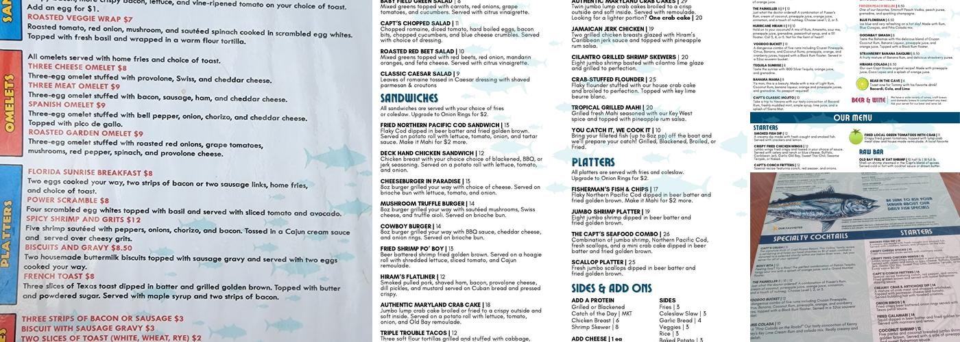 Blackfins at Capt Hirams Resort Menu