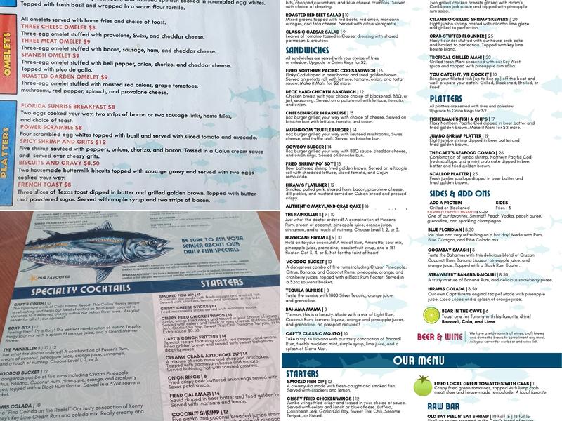 Blackfins at Capt Hirams Resort Menu