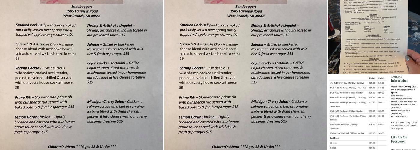 Sandbaggers Restaurant Menu