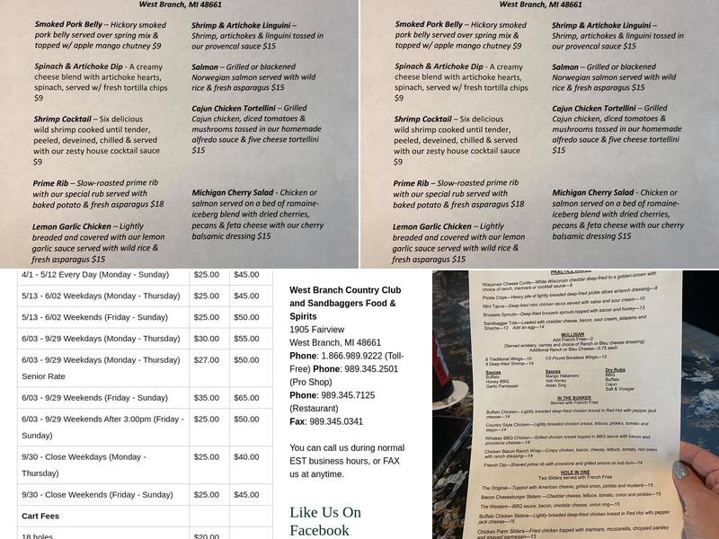 Sandbaggers Restaurant Menu