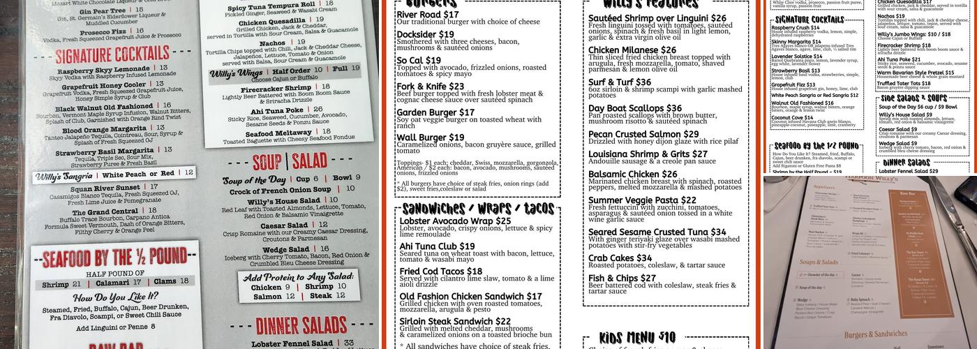 Harpoon Willy's Menu