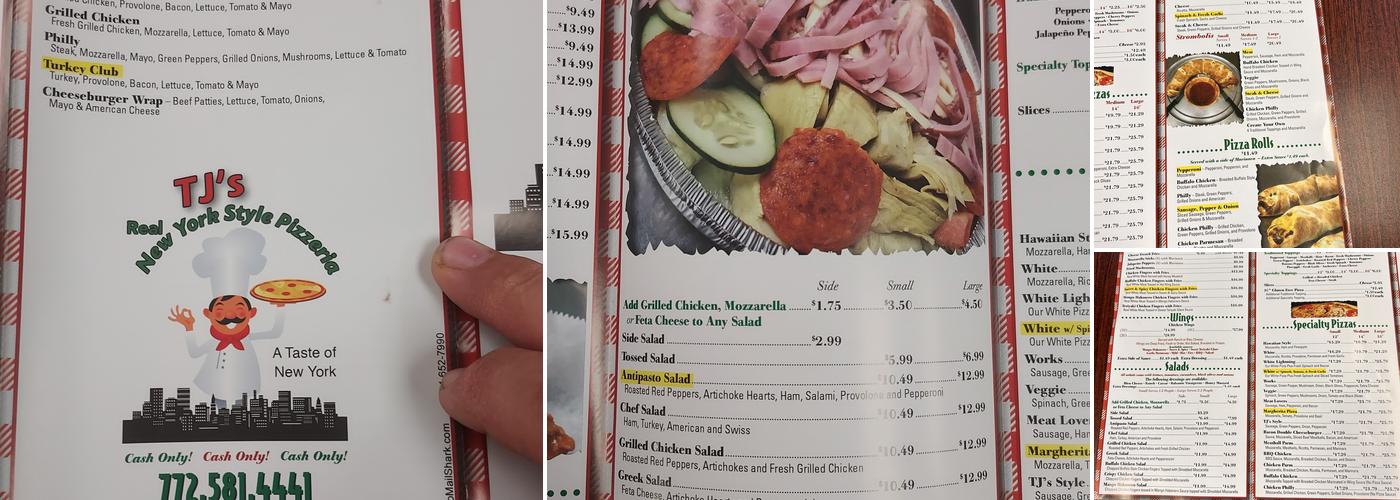 T J's New York Style Pizzeria Menu