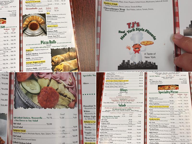 T J's New York Style Pizzeria Menu