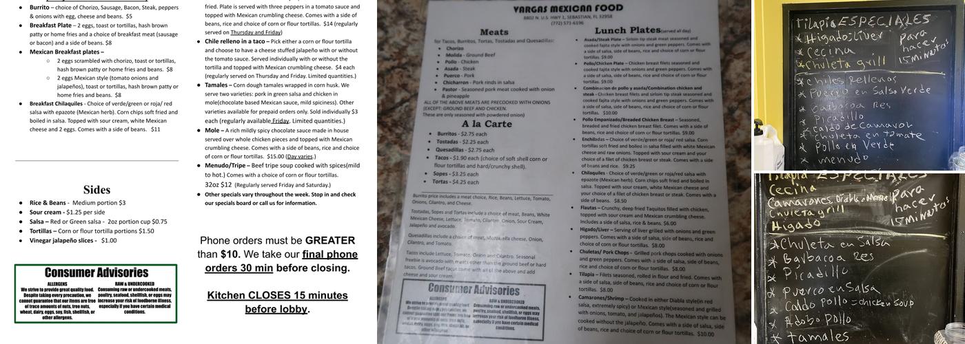 Vargas Mexican Food Menu