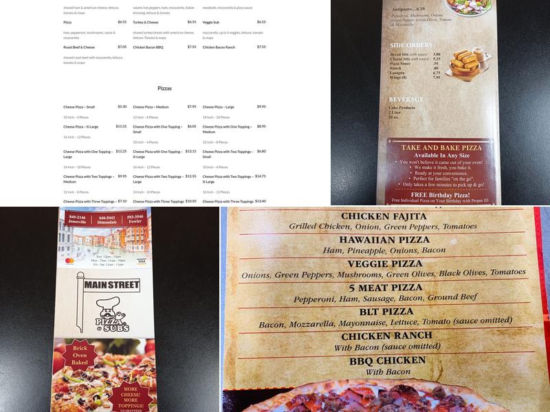 Main Street Pizza Menu